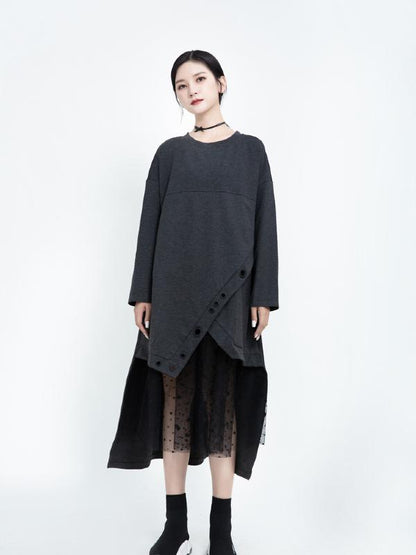 Polka-dot Gauze Split-joint Cropped Midi Dress