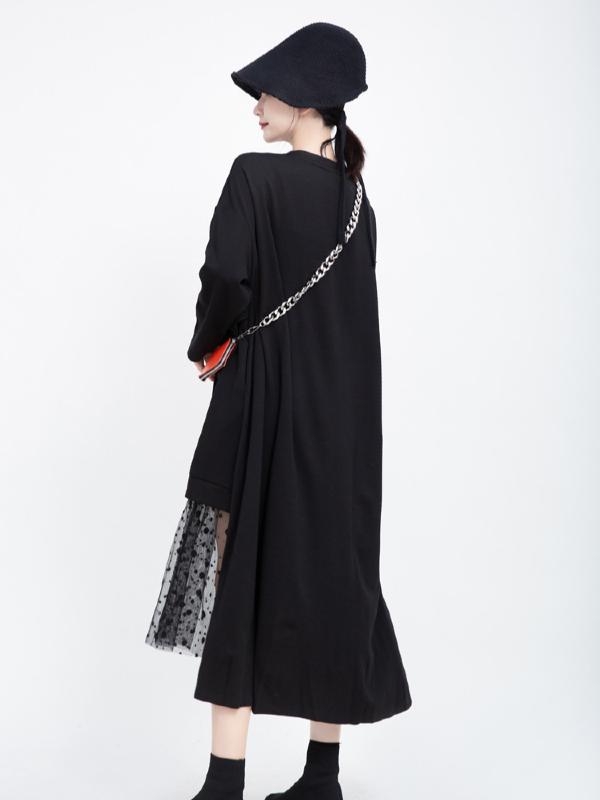 Polka-dot Gauze Split-joint Cropped Midi Dress