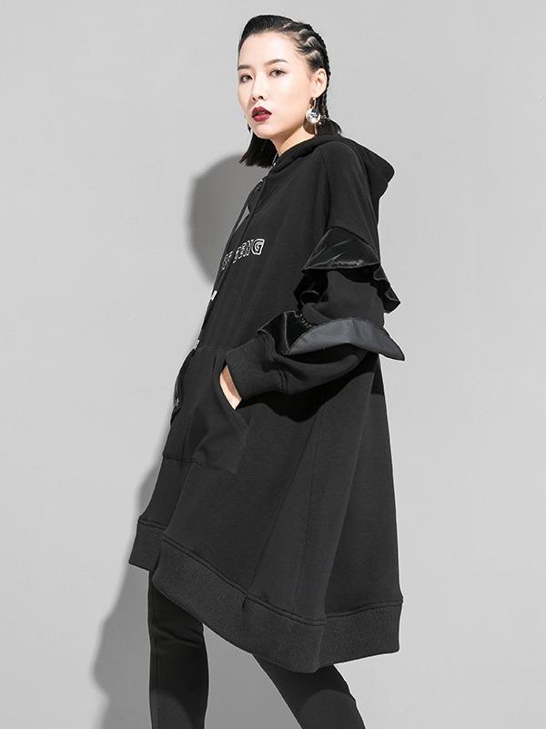 Splicing Falbala Velvet Long Hoodie