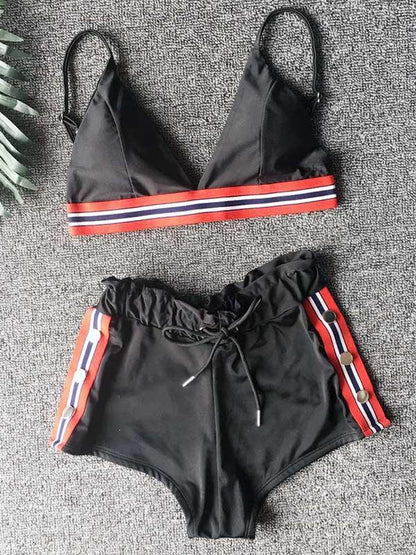 Three-Piece Triangle Ruched Bikini Swimsuit