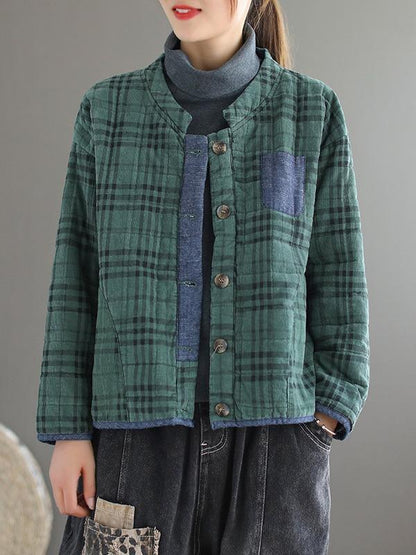 Plaid Loose Casual Quilted Coat