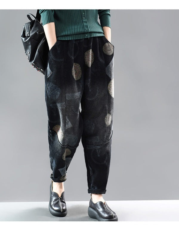 TIE-DYED PRINTED STITCHING VELVET HAREM PANTS