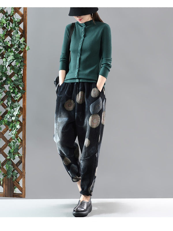 TIE-DYED PRINTED STITCHING VELVET HAREM PANTS