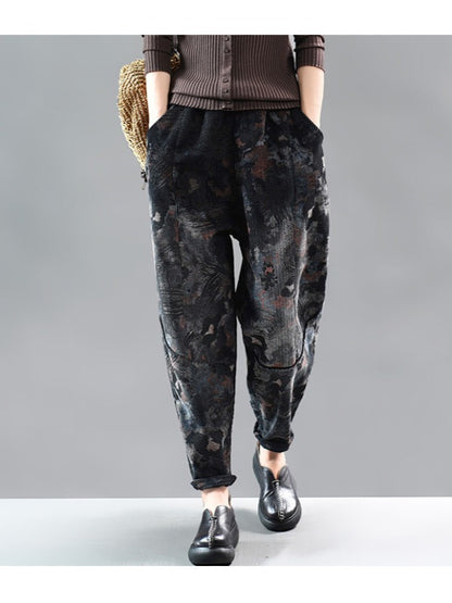TIE-DYED PRINTED STITCHING VELVET HAREM PANTS