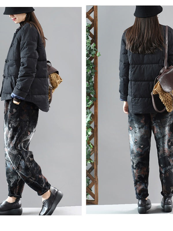 TIE-DYED PRINTED STITCHING VELVET HAREM PANTS