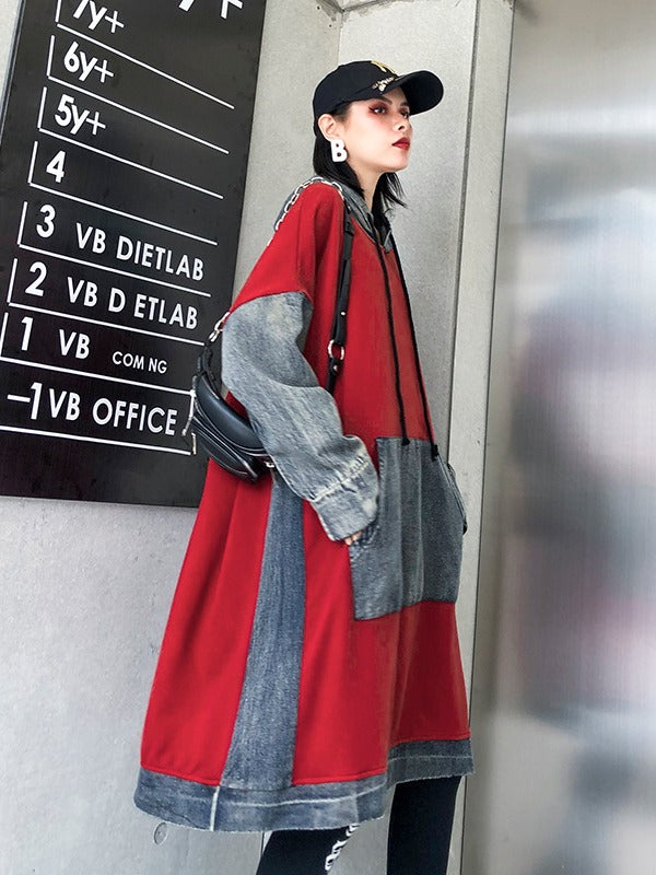 Loose Jean Splicing Hoodie