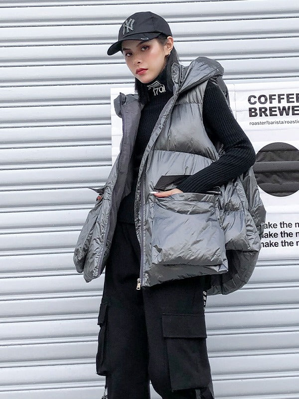 THICK HOODED SHORT VEST COAT