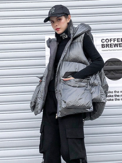 THICK HOODED SHORT VEST COAT