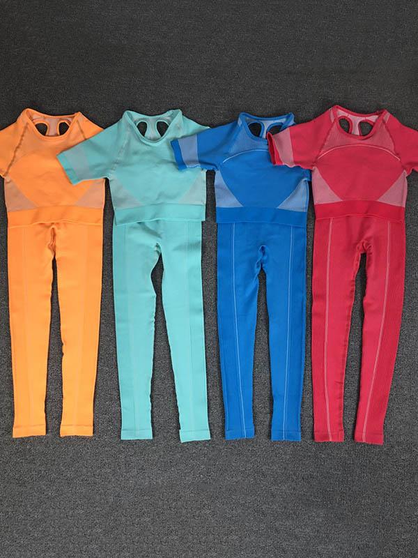 Solid Color Short Sleeves Yoga Suits