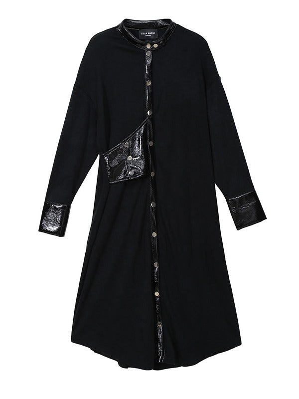 Stitching Color Stand Collar Shirt Dress
