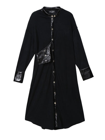 Stitching Color Stand Collar Shirt Dress