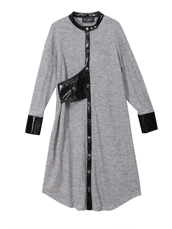 Stitching Color Stand Collar Shirt Dress