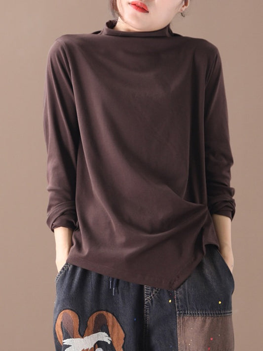PLAIN PLEATED KNIT ASYMMETRIC T-SHIRT