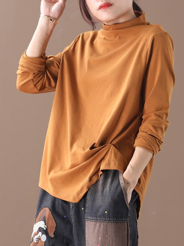 PLAIN PLEATED KNIT ASYMMETRIC T-SHIRT
