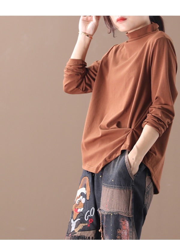 PLAIN PLEATED KNIT ASYMMETRIC T-SHIRT