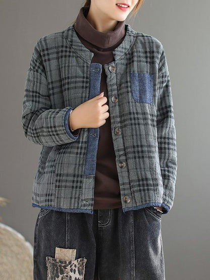 Plaid Loose Casual Quilted Coat