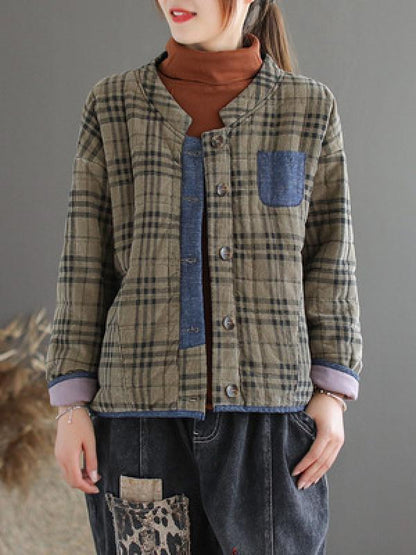 Plaid Loose Casual Quilted Coat