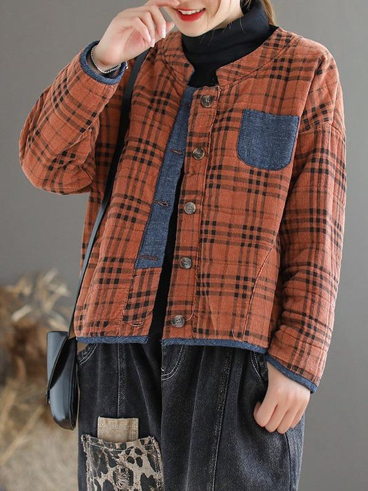 Plaid Loose Casual Quilted Coat
