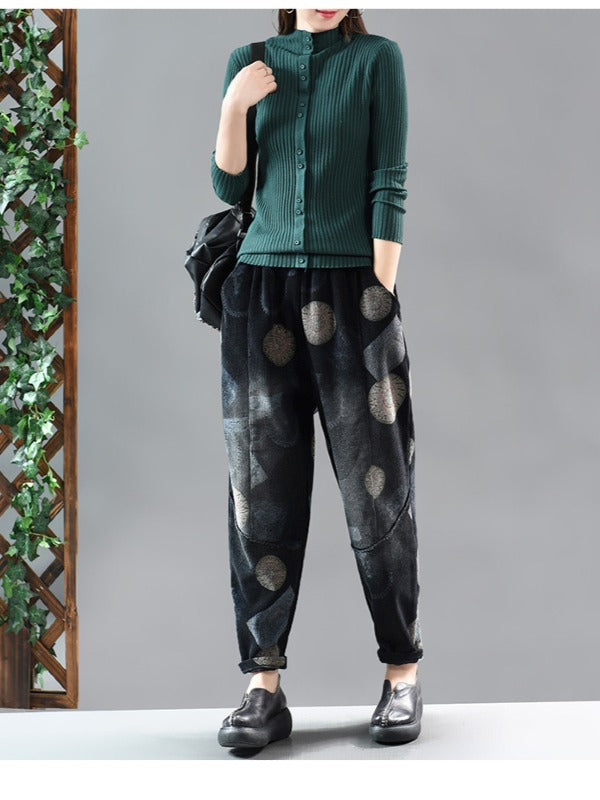 TIE-DYED PRINTED STITCHING VELVET HAREM PANTS
