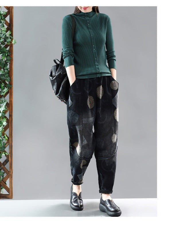 TIE-DYED PRINTED STITCHING VELVET HAREM PANTS