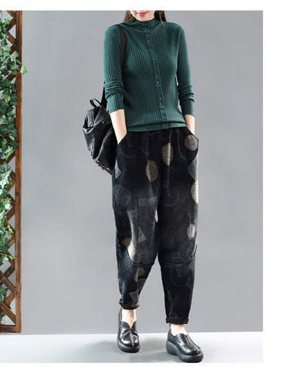 TIE-DYED PRINTED STITCHING VELVET HAREM PANTS