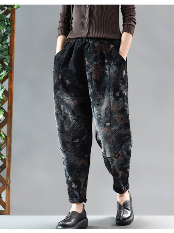 TIE-DYED PRINTED STITCHING VELVET HAREM PANTS