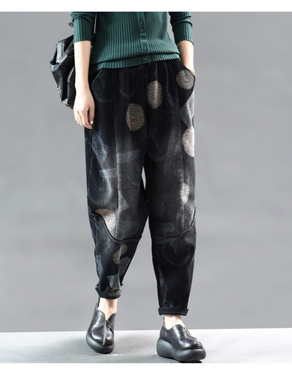 TIE-DYED PRINTED STITCHING VELVET HAREM PANTS