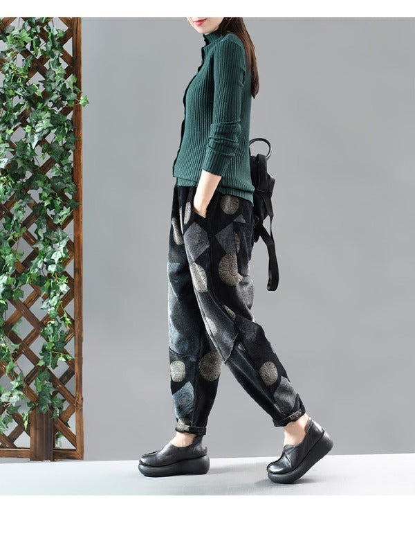 TIE-DYED PRINTED STITCHING VELVET HAREM PANTS