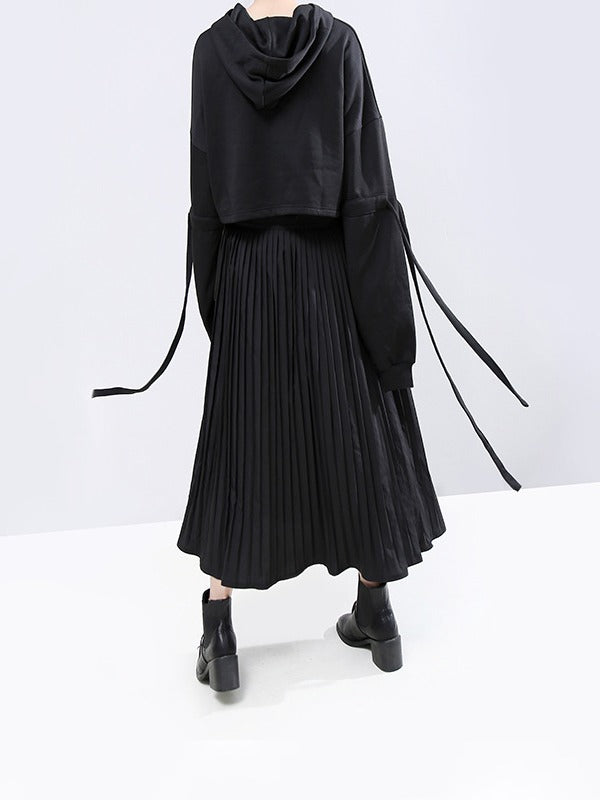 Pleated Stitching Cropped PU Skirt