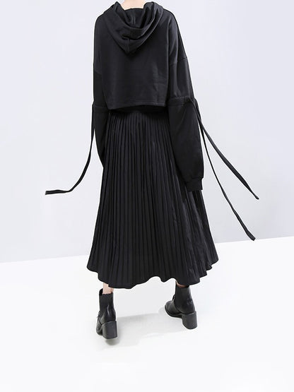 Pleated Stitching Cropped PU Skirt
