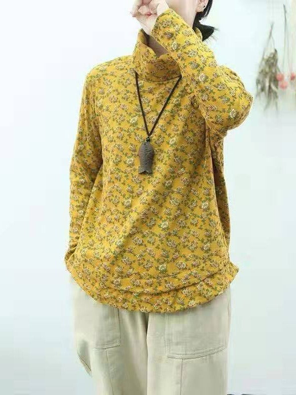 VINTAGE FLORAL HIGH-NECK LONG SLEEVE T-SHIRT