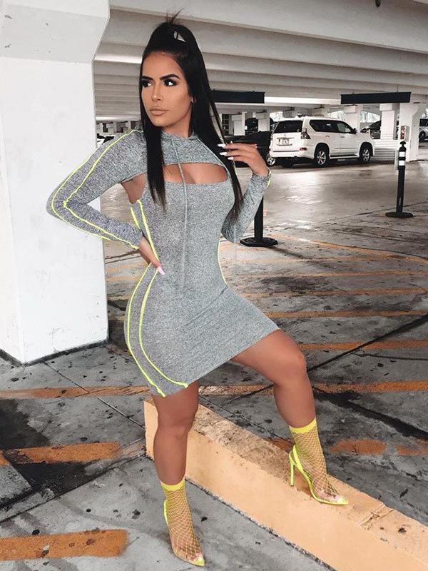 Reflective Cut-Out Top&Mini Dress Suits