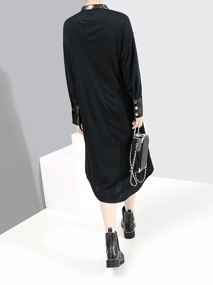 Stitching Color Stand Collar Shirt Dress