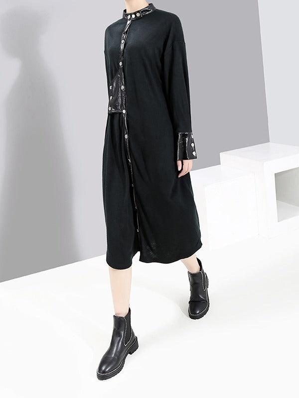 Stitching Color Stand Collar Shirt Dress