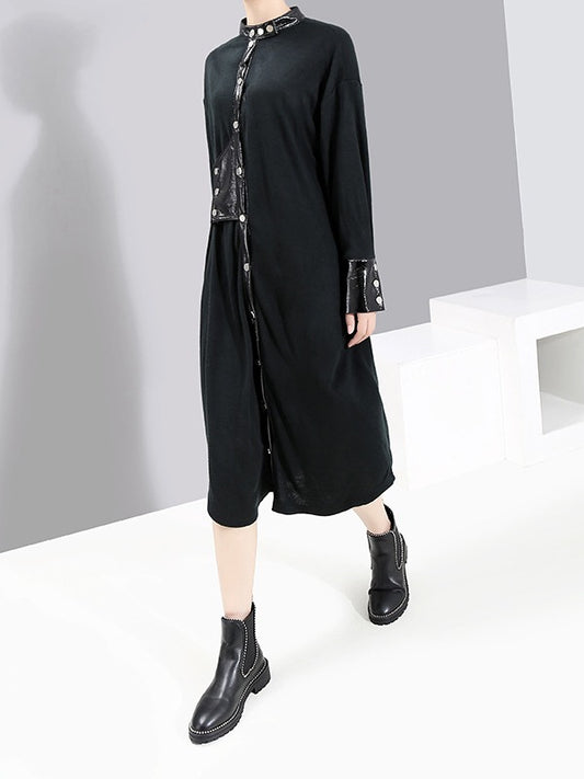 Stitching Color Stand Collar Shirt Dress