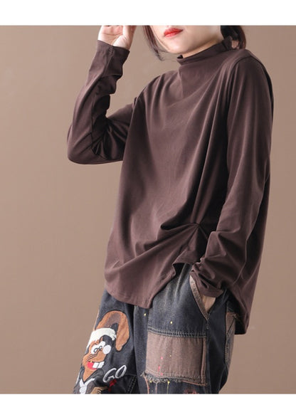PLAIN PLEATED KNIT ASYMMETRIC T-SHIRT