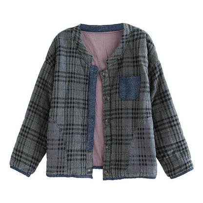 Plaid Loose Casual Quilted Coat
