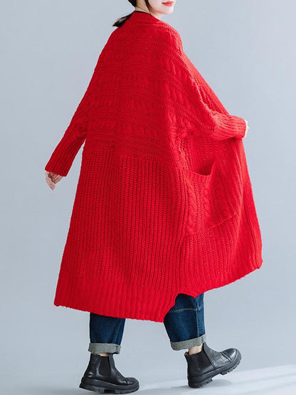 Vintage Solid Knitting Pocket Cardigan