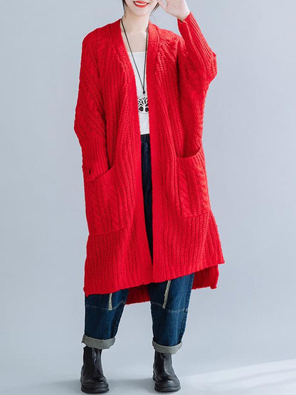 Vintage Solid Knitting Pocket Cardigan