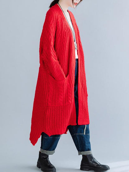Vintage Solid Knitting Pocket Cardigan