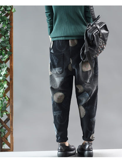 TIE-DYED PRINTED STITCHING VELVET HAREM PANTS