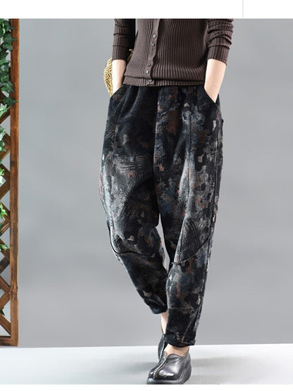 TIE-DYED PRINTED STITCHING VELVET HAREM PANTS