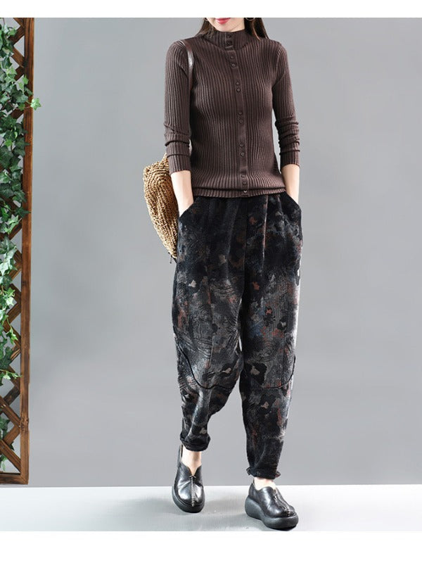 TIE-DYED PRINTED STITCHING VELVET HAREM PANTS