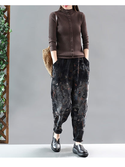 TIE-DYED PRINTED STITCHING VELVET HAREM PANTS