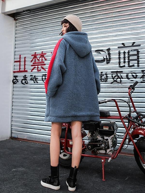 LOOSE EMBROIDERED WOOLEN MID-LENGTH HOODIE - Zebrant