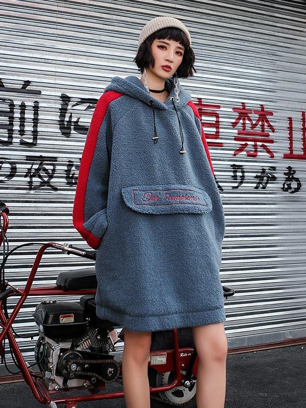 LOOSE EMBROIDERED WOOLEN MID-LENGTH HOODIE - Zebrant
