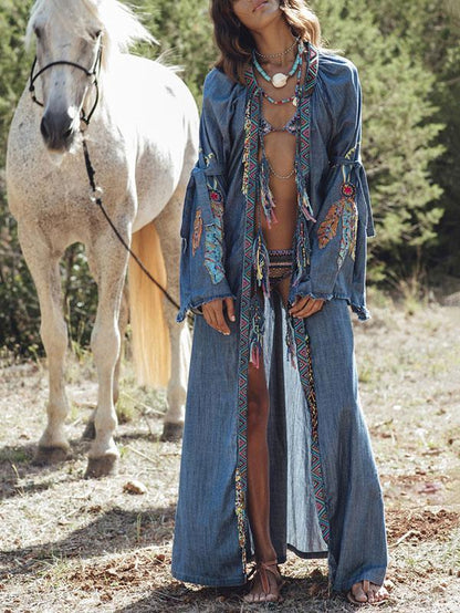 Embroidered Split-joint Denim Outwear