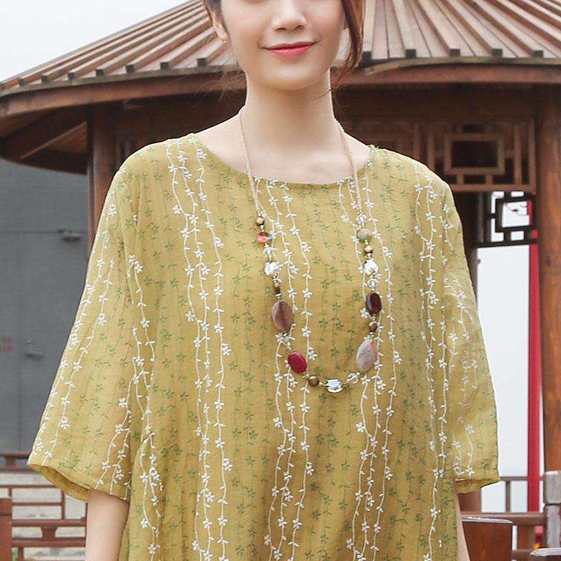 Loose Round Neck Half Sleeve Casual Yellow Dress