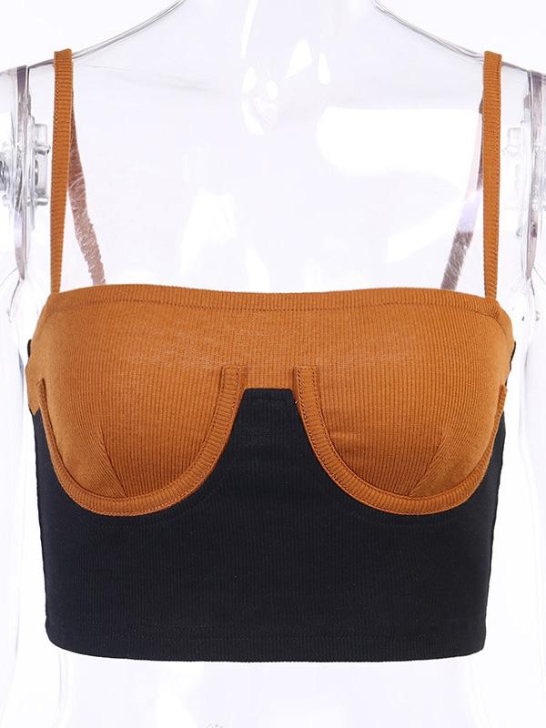 Wrap Spaghetti-Neck Contrast Color Exposed Navel Tanks