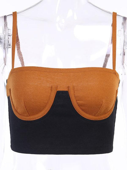 Wrap Spaghetti-Neck Contrast Color Exposed Navel Tanks